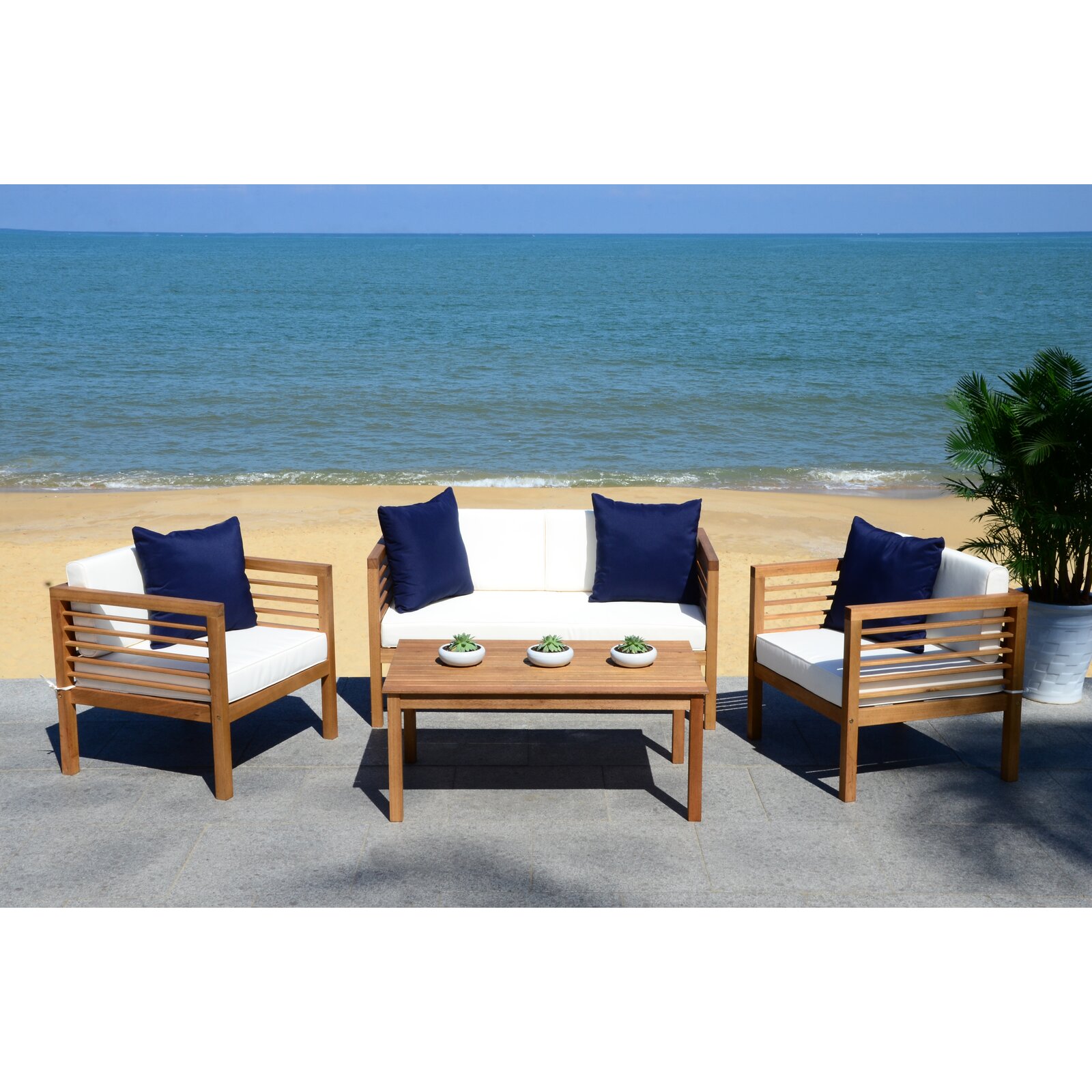 Dovecove Lovettsville Solid Wood 4 - Person Seating Group with Cushions & Reviews